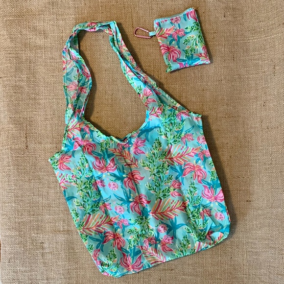 Reusable Foldable Tote Bags Market / Groceries Blue Pink Green 3 Total NWT - Picture 3 of 9